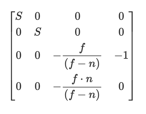 view frustum이 대칭일 때의 projection matrix (비대칭일 때보다 간단한 형태)